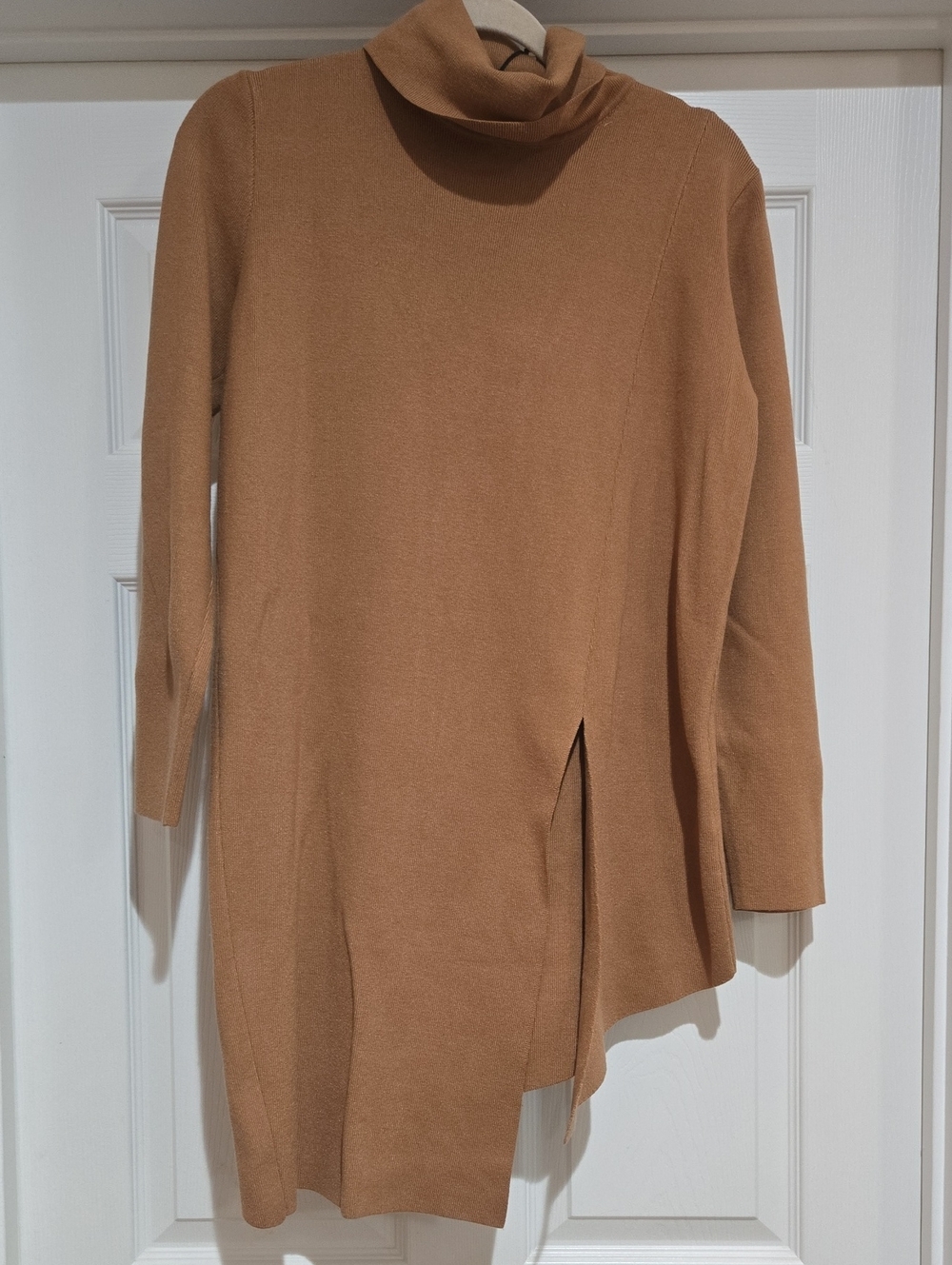 THML Camel Turtleneck Assymetrical Tunic Sweater with Side Slit Size M NEW